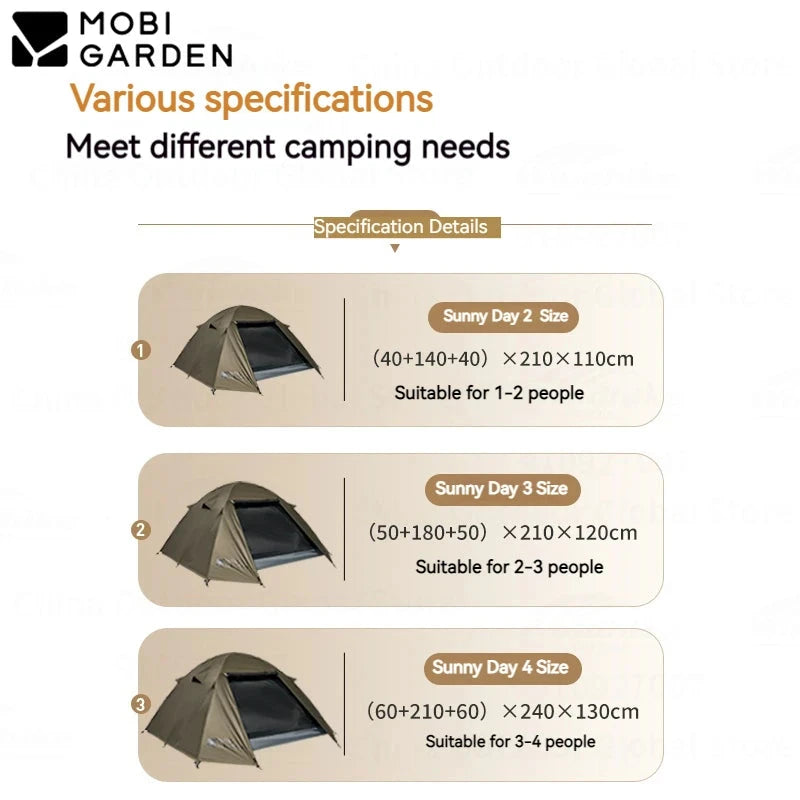MOBI GARDEN Camping Hiking Tent 2-4 Person Portable GlowCart