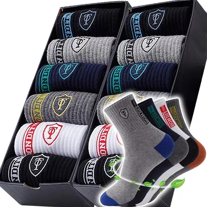 10 pairs Breathable Men's Basketball Crew Socks for Spring and Fall Sweat Absorption Deodorant Sports Stockings GlowCart