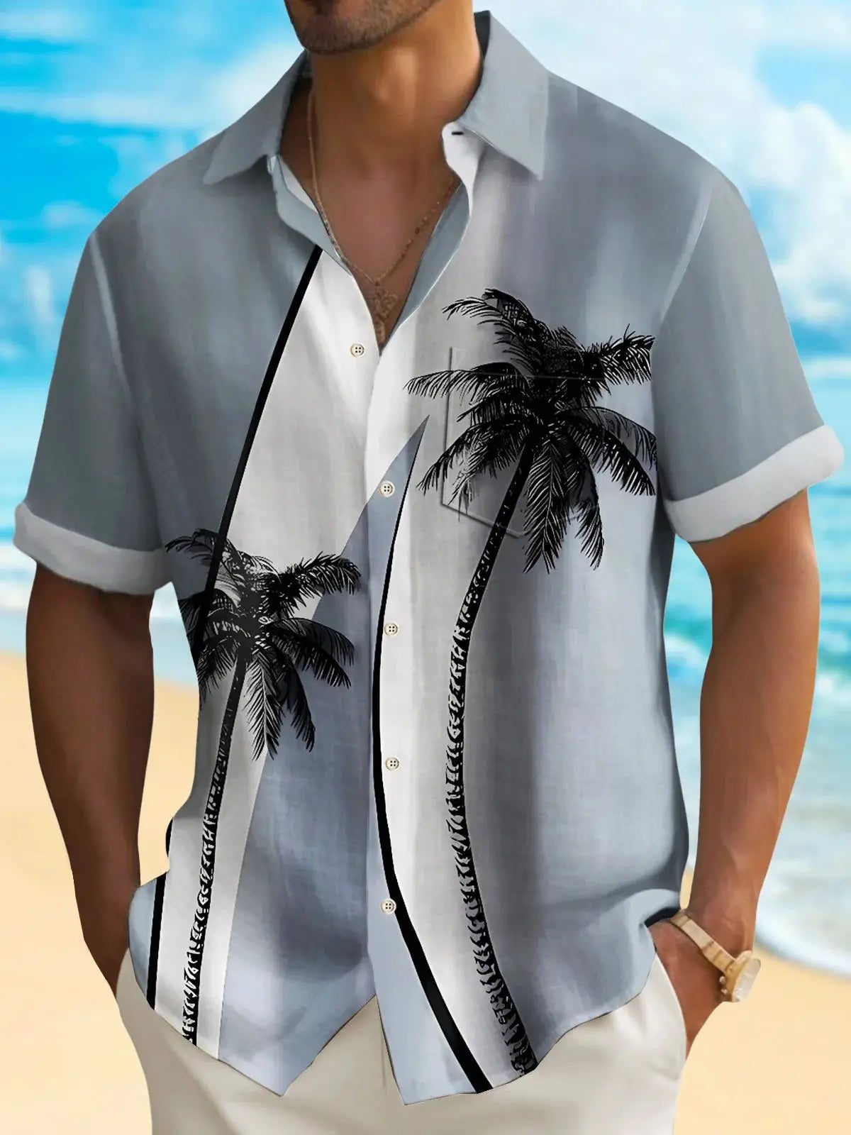 New Hawaii Spring/Summer Fashion Leisure Street Walk Tourist Beach Printed Full Open Short Sleeve Button Shirt, Quick Shipping GlowCart