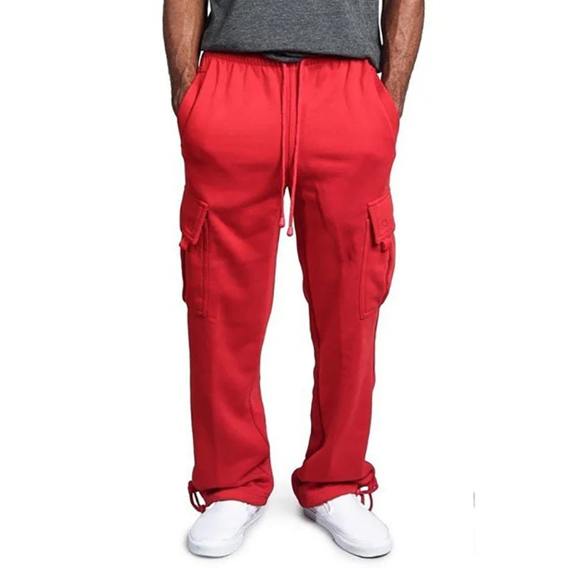 Men's  Cargo Pants Loose Drawstring Sweatpants with Pockets Sports Straight Trousers Jogging Long Pants Hip Hop Streetwear GlowCart
