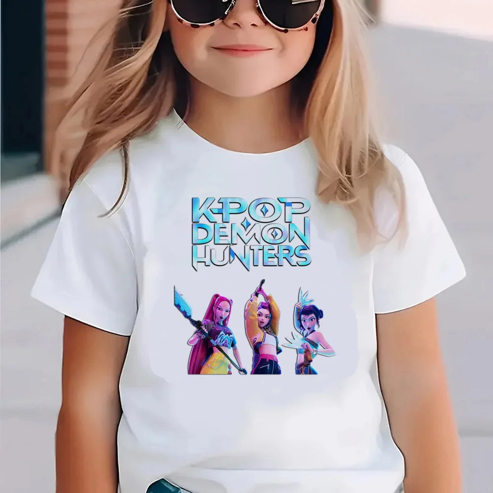 Kpop Demon Hunters Children's Clothing Short Sleeve T-shirt Cute Kpop Demon Hunters T Shirt Harajuku Tshirt for Boys Girls GlowCart