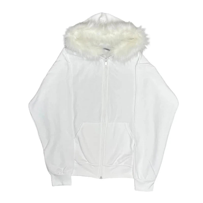 Casual Y2K Zip up hoodie Faur collar Harajuku Streetwear GlowCart