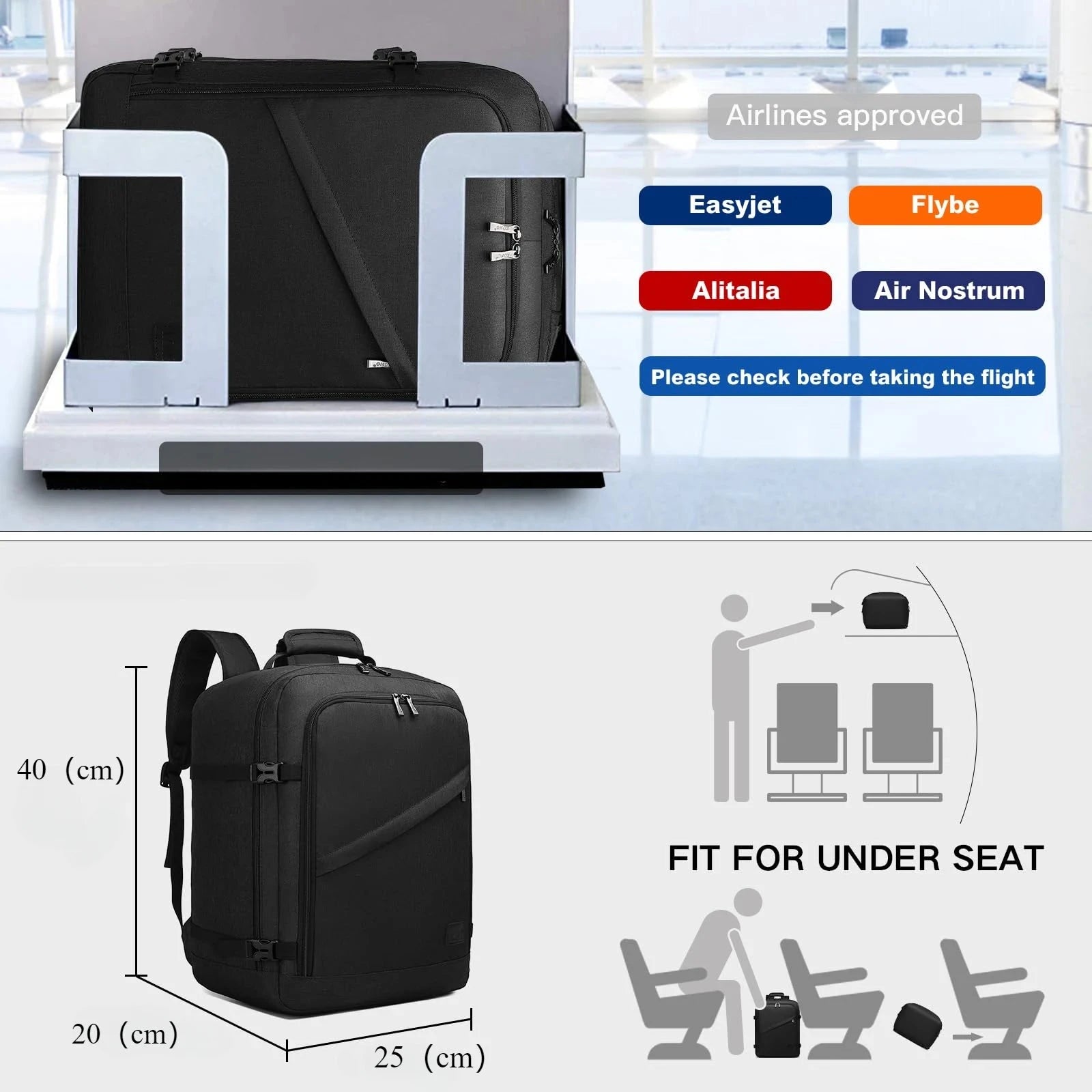 Kono Carry On Backpack Easyjet Cabin Bag 40x25x20cm GlowCart
