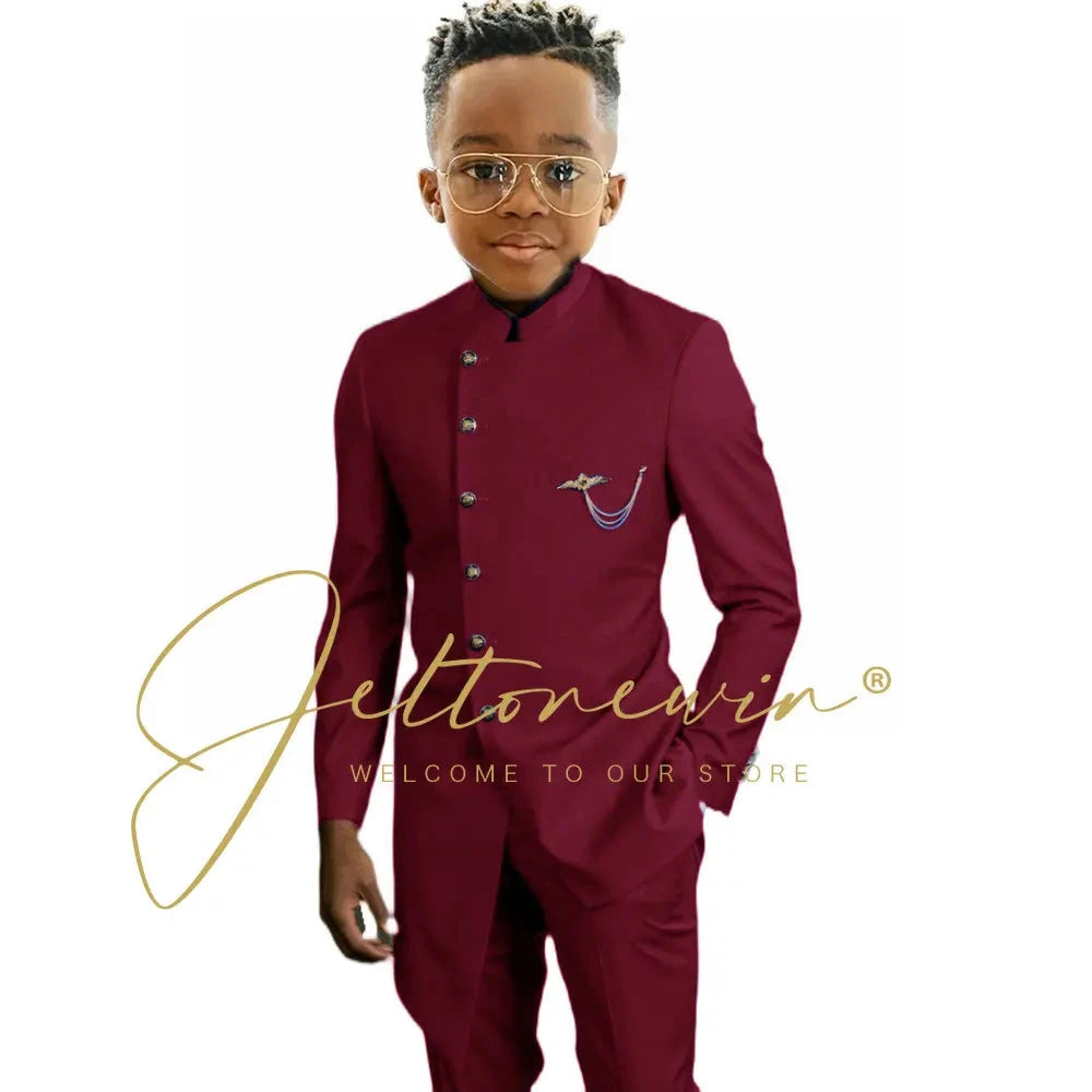 Royal Blue African Design Boys Suits Set For Wedding Formal Tuxedo Kids Costume Piano Performance Children Tailor Made GlowCart
