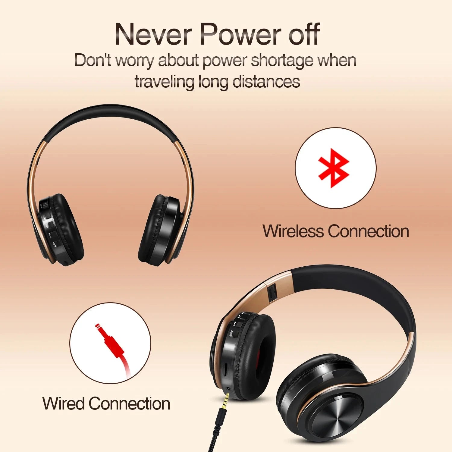 Men Gift Gold Wireless Headphones Bluetooth Earphone Stereo GlowCart