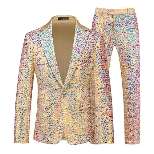 Fashion Men Luxury Sequin Suit 2 Piece Gold Trend Singer GlowCart