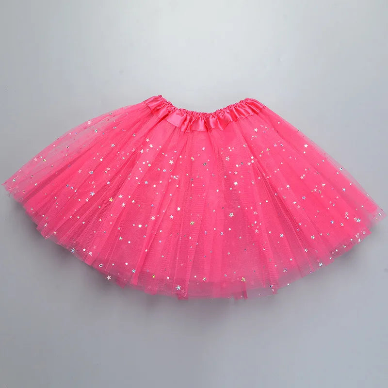 Kids Baby Star Glitter Dance Tutu Skirt For Girl Sequin 3 Layers Tulle Toddler Pettiskirt Children Chiffon 2-8T GlowCart