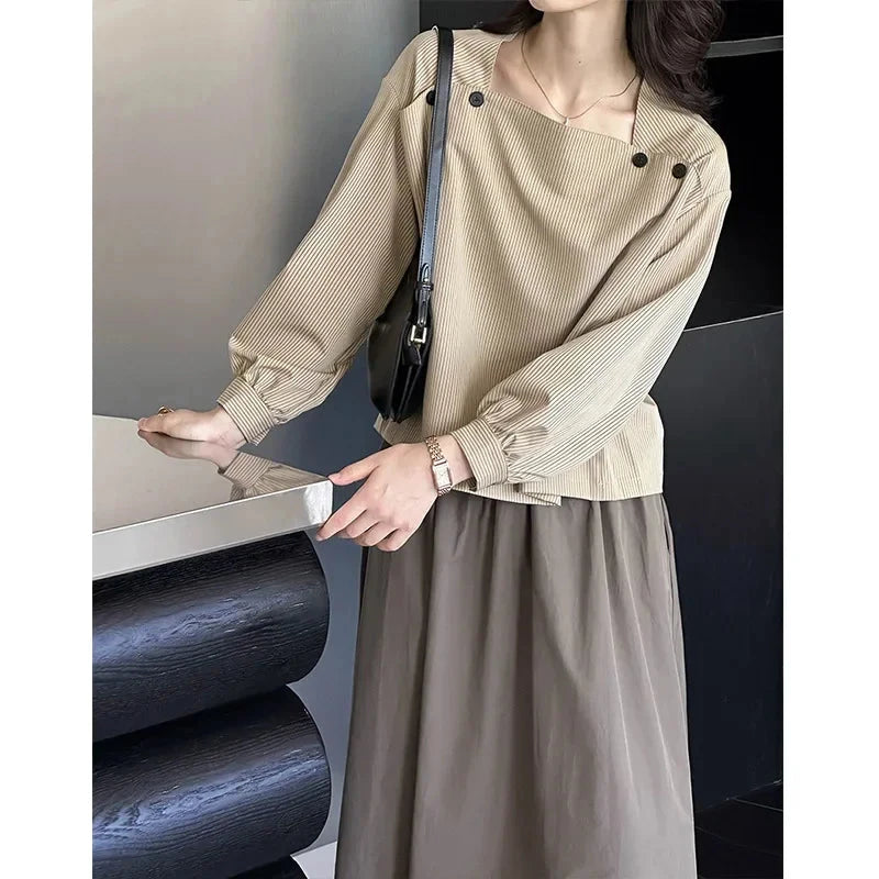 2024 Autumn New Top Korean Version Square Neck High-end GlowCart