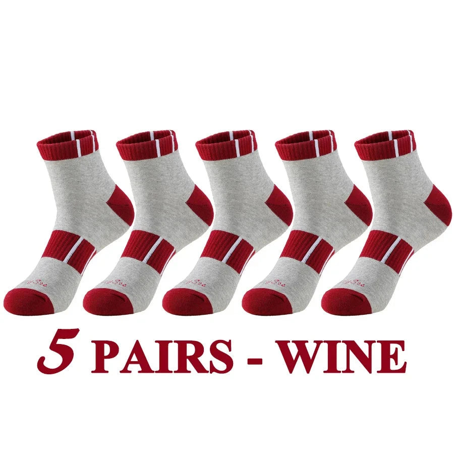 5 Pairs/Lot Running Socks Men Casual Outdoor Sports Cotton Black Grey Blue Athletic Stripes 14 Colors Travel Male Husband Gifts GlowCart