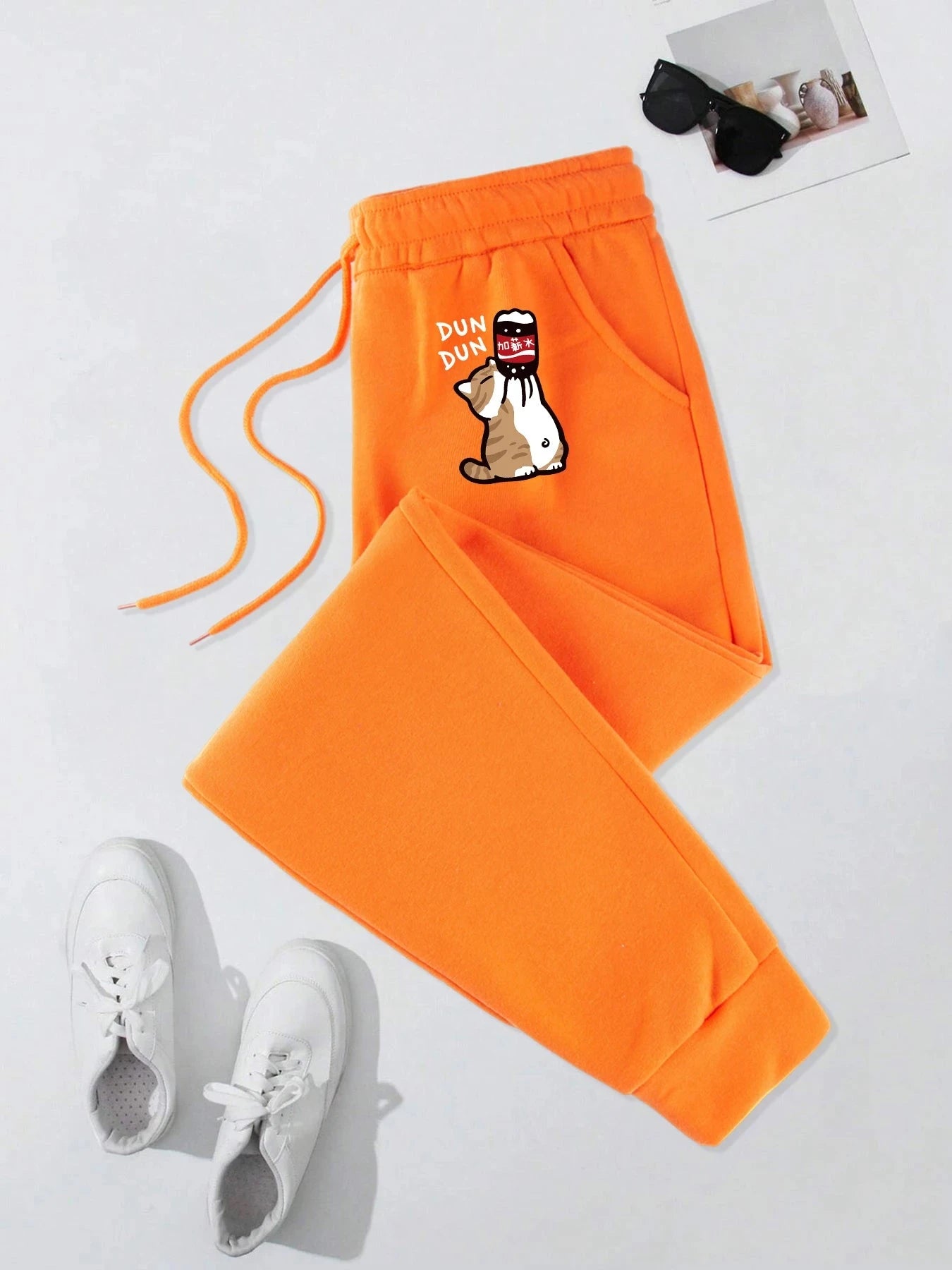 Cute Cat Drinking Coke Printing Mens Joggers Sweatpant GlowCart
