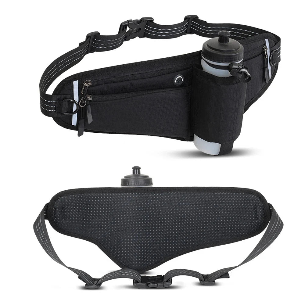 Waterproof Hydration Running Belt with 90° No-Bounce Bottle Holder - Adjustable Reflective Waist Pack for Hiking, Cycling, Gym GlowCart