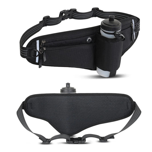 Waterproof Hydration Running Belt with 90° No-Bounce Bottle Holder - Adjustable Reflective Waist Pack for Hiking, Cycling, Gym GlowCart