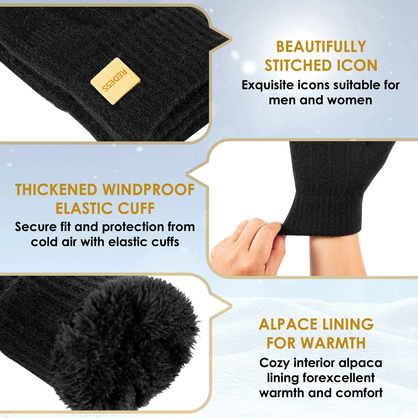 Winter warm gloves, with inner lining and thickened padding, GlowCart