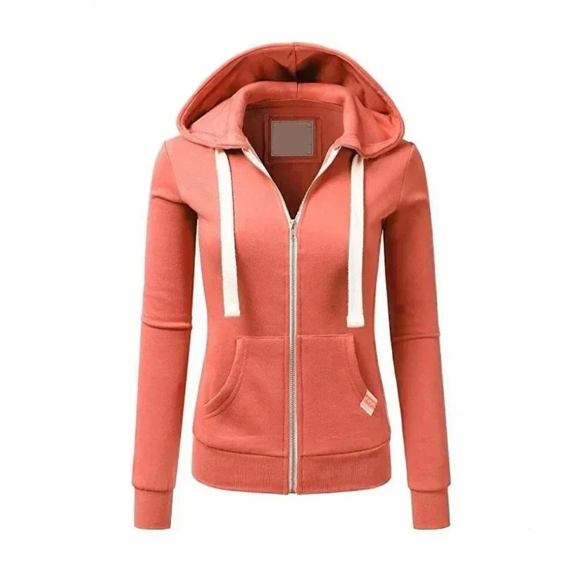 2024 Autumn/Winter New Women's Personalized Fashion Sports Hoodie Long Sleeve Drawstring Pocket Zipper Coat Woolen Sweater Top GlowCart