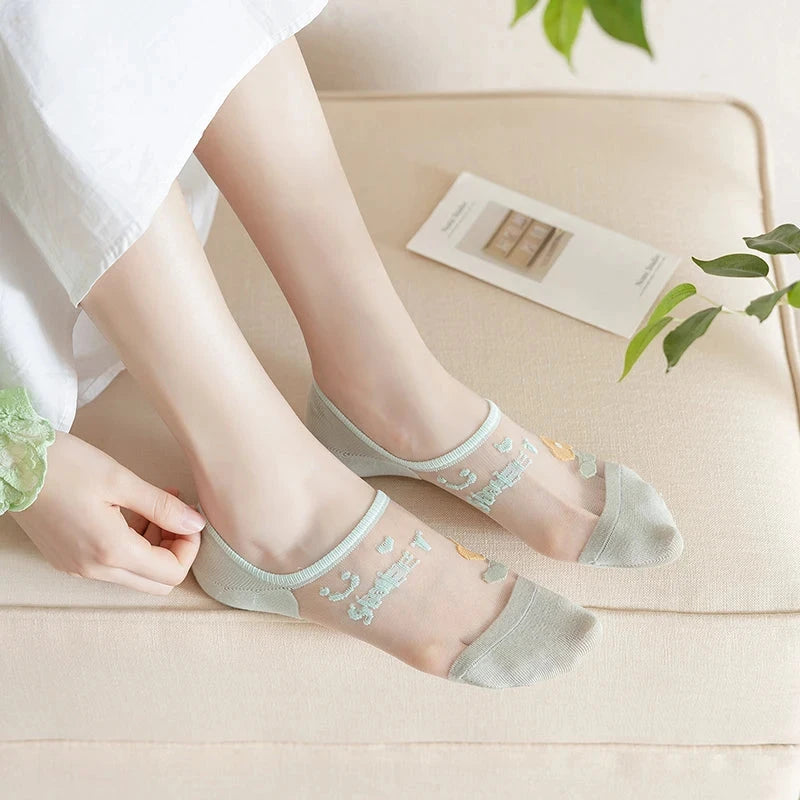 6Pairs Cute Small Flower Sheer Women's Socks Soft & GlowCart