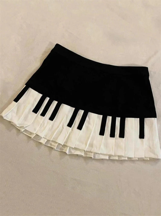 Spring Black White Spliced Women Short Skirt 2025 Y2k Slim GlowCart