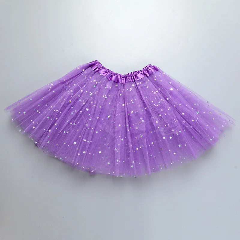 Kids Baby Star Glitter Dance Tutu Skirt For Girl Sequin 3 Layers Tulle Toddler Pettiskirt Children Chiffon 2-8T GlowCart