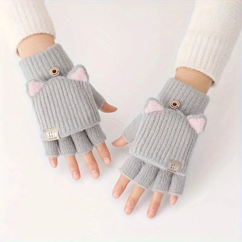 Winter Women Knitted Gloves Thick Woolen Female Mittens Cute GlowCart