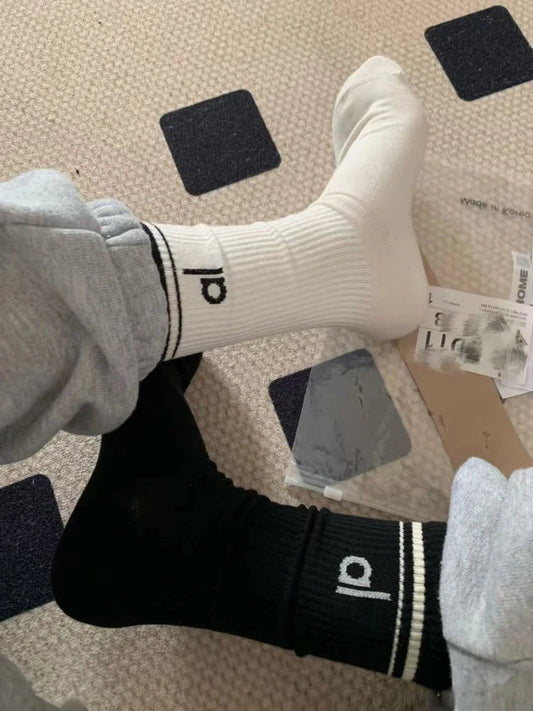 Knit Yoga Socks Women Four Seasons Retro Cotton Comfortable Colorful Middle Length Sports Fitness Long Socks for Yoga Pilates GlowCart