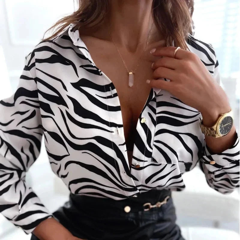 Women Geometric Print Shirt, Spring and Autumn Fashion GlowCart
