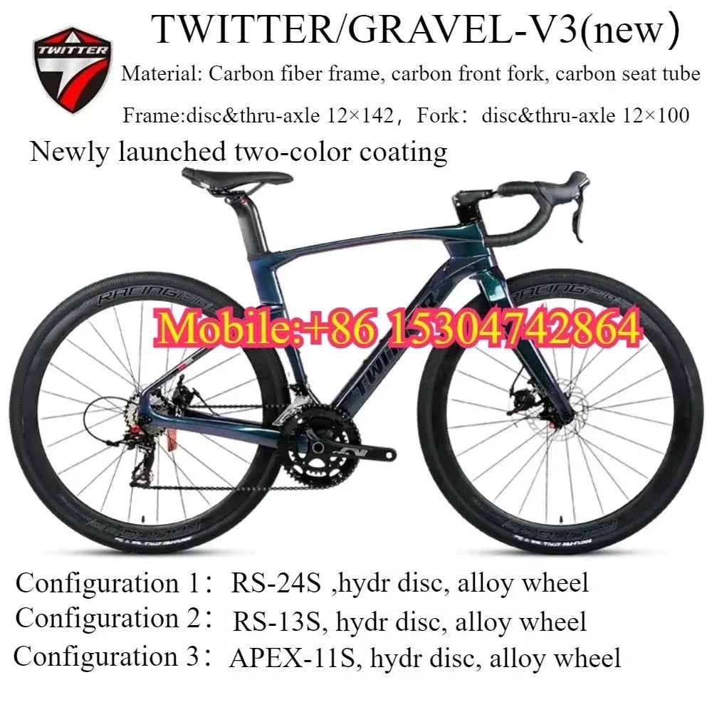 TWITTER 2025 GRAVEL-V3 new 700C off-road gravel carbon fiber road bicycle hydraulic oil disc brake mechanical transmission GlowCart