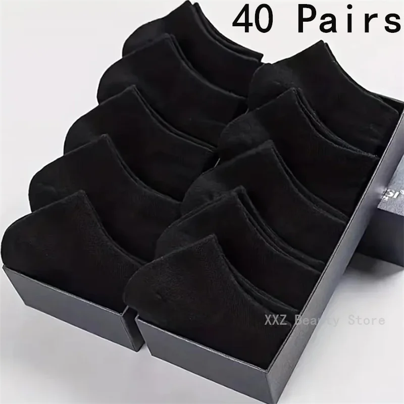 1/10/20/40 Pairs Black Men Boat Socks Business Sport Socks Sweat Absorption Mature Solid Color Soft Non Pilling Ankle Socks GlowCart