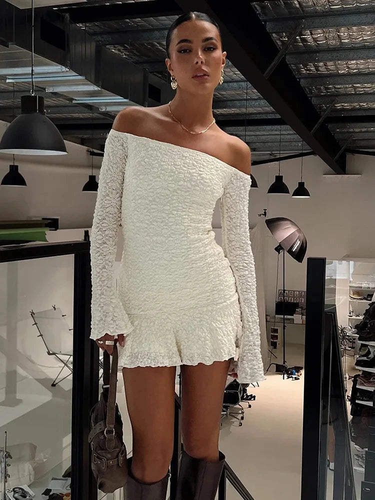 Nibber Temperament Women Dress One Shoulder Ruffles 3d GlowCart