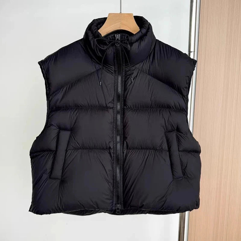 Autumn Winter Stand Collar Solid Fluffy Down Vest Women GlowCart
