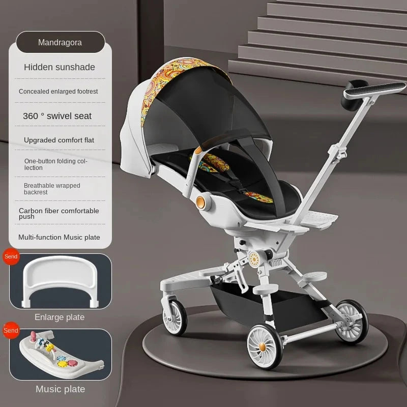 Can Sit and Lie Down Ultra-lightweight High Landscape Three-speed Adjustable Two-way One-touch Folding Baby Walking Stroller GlowCart