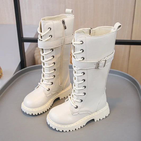 Girls Long Boots New Fashion Design Thin Fleece Lining Fashion Kids Winter Footwear Non-slip Childrens Causal Shoes Size 27-37 GlowCart