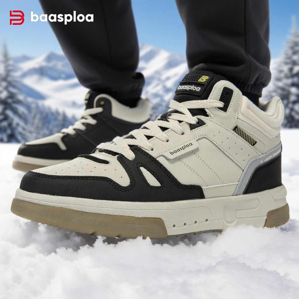 Baasploa Men Winter Sneakers Casual Skateboard Shoes for Men Comfort Plush Warm Cotton Shoes Non-Slip Outdoor Male Sneakers GlowCart