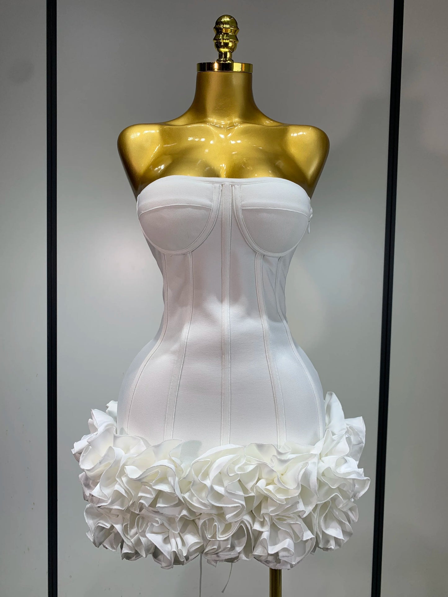 Women Evening Bandage Dress Strapless Bodycon Flowers Mini Celebrity Sexy Birthday Party Dresses Photo Shoot Nightclub Outfit GlowCart