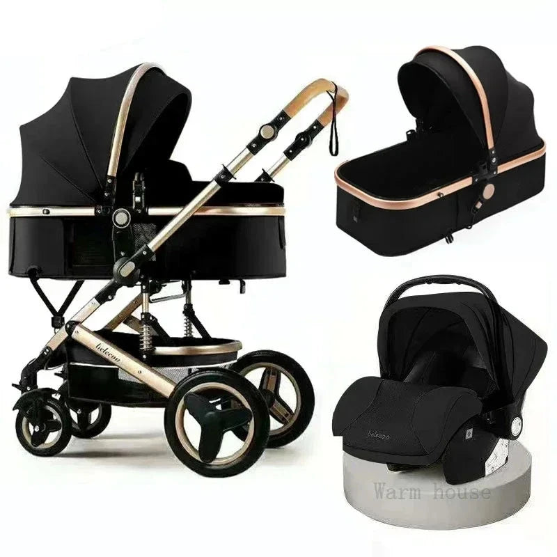 Baby stroller 3 in 1 with car seat 530D baby carriage removed sleeping basket two-way travel stroller High quality Belecoo GlowCart