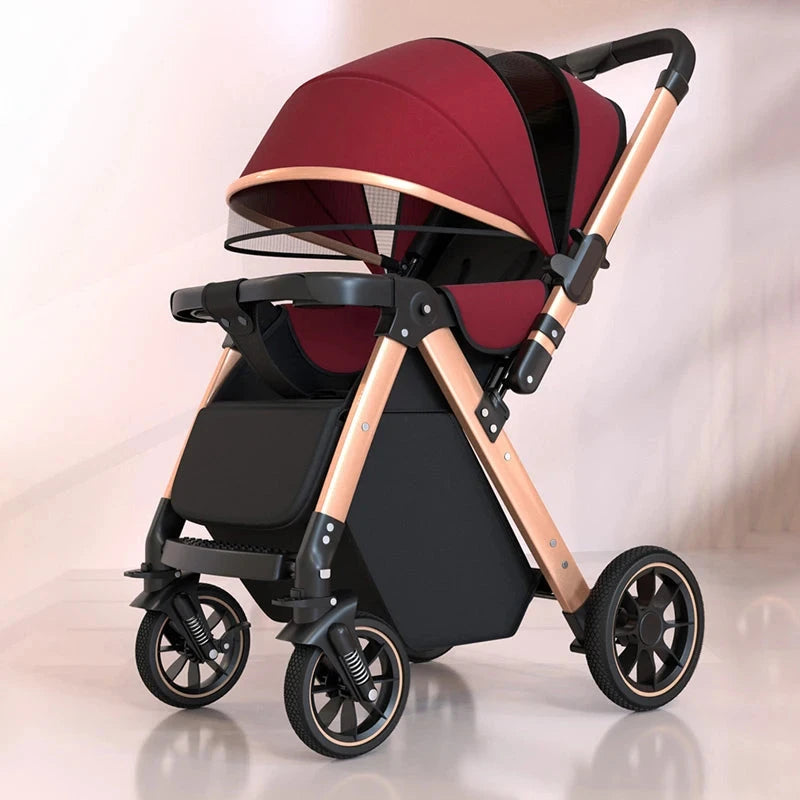 Luxury Baby Stroller Can Sit and Lie Down High Landscape Lightweight One Button Folding Two-way Push Four Wheel Shock Absorption GlowCart