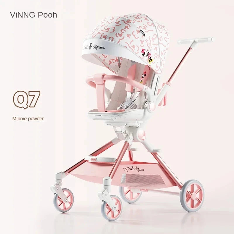 Baby Stroller Can sit and lie Down Lightweight One-touch Folding Waterproof High Landscape 360 ° Rotation Two-way Push Stroller GlowCart