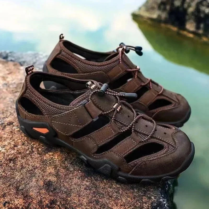 Men's Summer Outdoor Sports Sandals Driving Shoes Anti-slip Wear-resistant Head Cover Beach Shoes Comfortable Breathable GlowCart