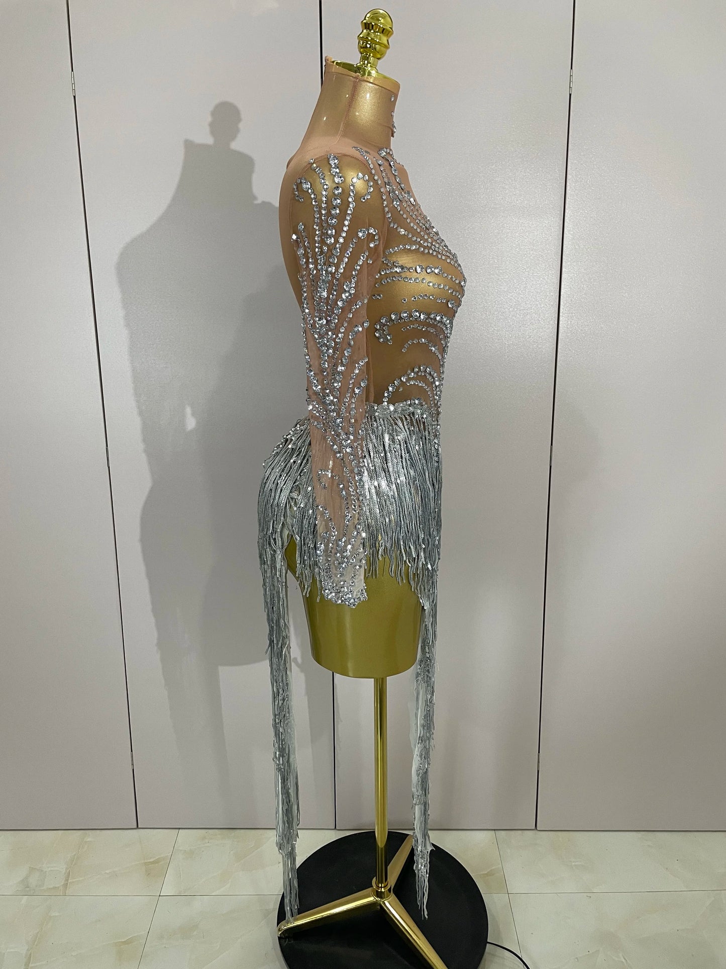 Women Sparkly Rhinestone Pearl Sequins Tassel Sexy