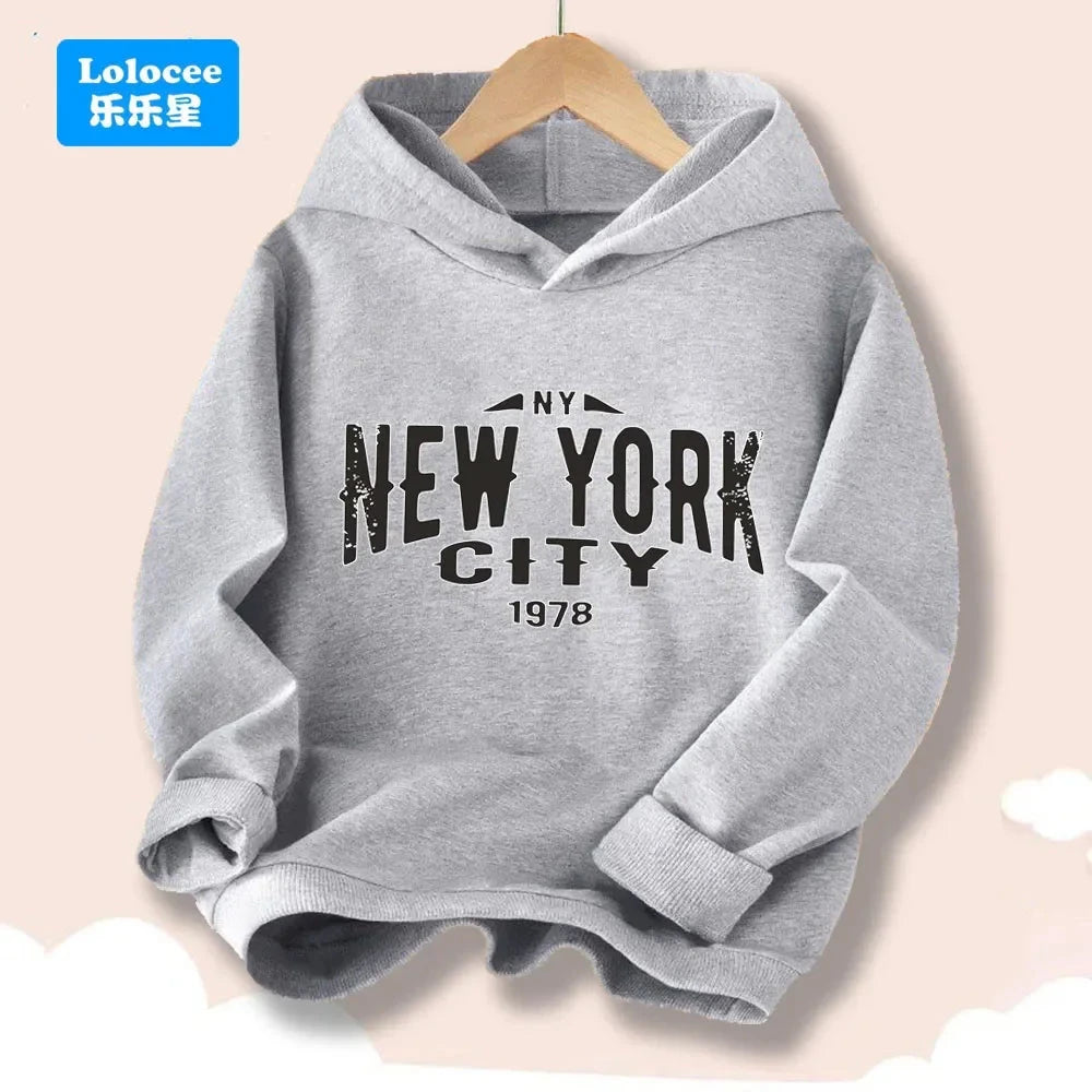 Boy Girl New York U.S.A City Hoodies Fashion Letter Printed Graphic Hooded Sweatshirts Kids Loose Pullover Sportwear ZMNY3 GlowCart