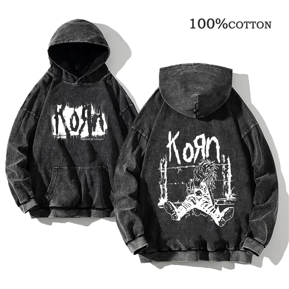 Korn Rock Band World Tour Hoodies Vintage Washed Men's GlowCart