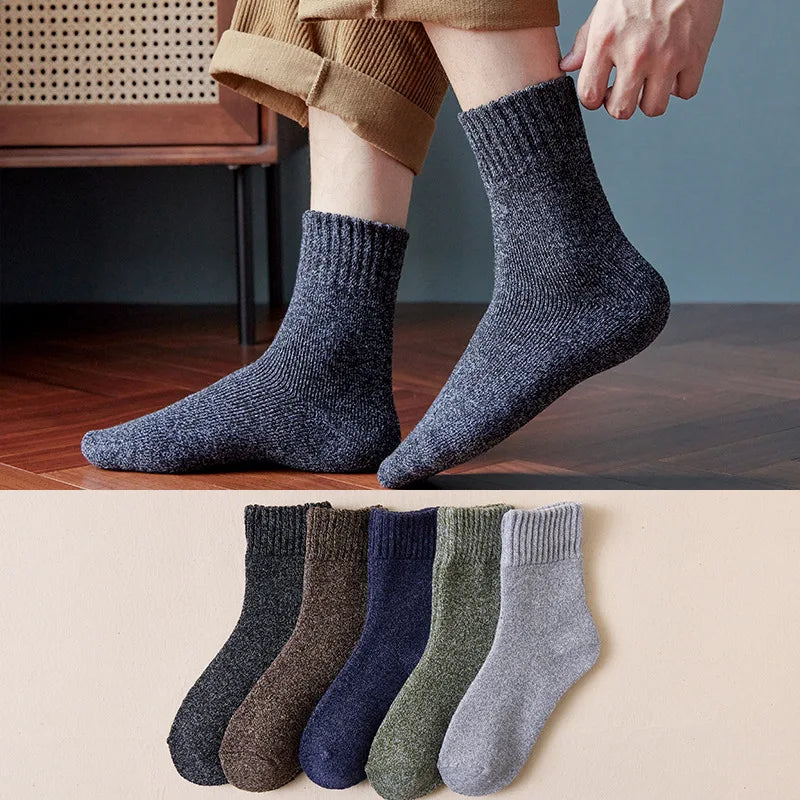 Winter Men Thick Warm Wool Socks Plaid Harajuku Retro Large Size Snow Leisure Antifreeze Cashmere Long Socks Calcetines GlowCart