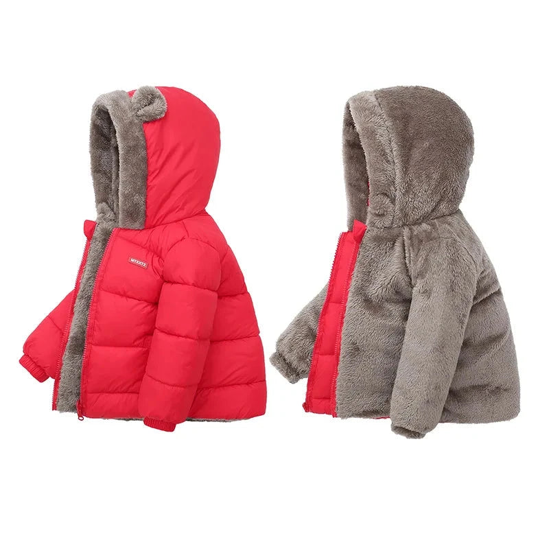 Boys Girls Thick Jackets Winter Kids Padded Fleece Warm Coats Children Hooded Cotton Outerwear Kids Clothes Cashmere Snowsuit GlowCart