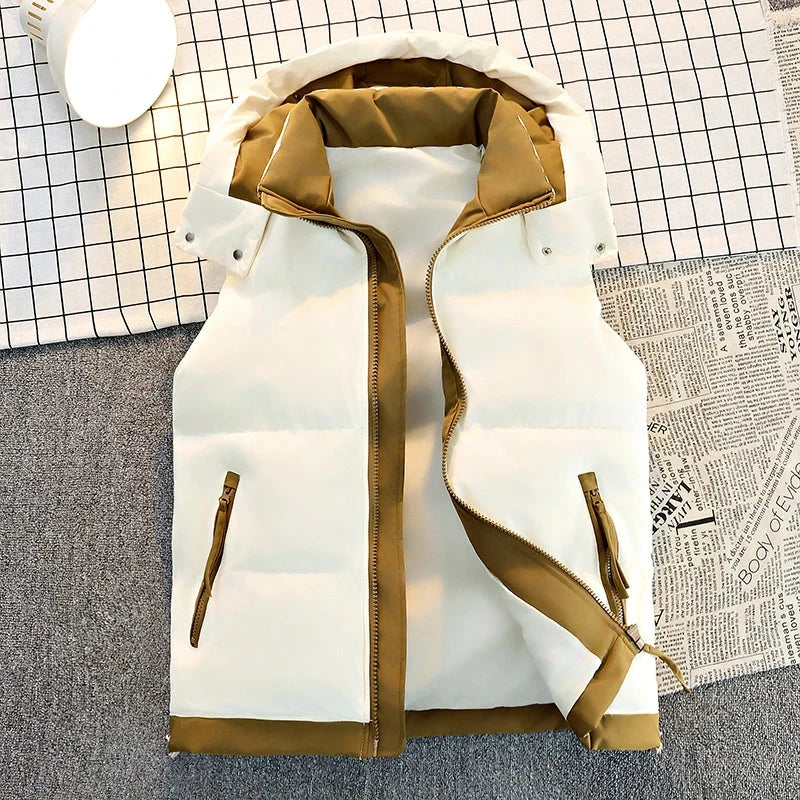Men's Casual Color-Block Puffer Vest - Removable Hood, GlowCart