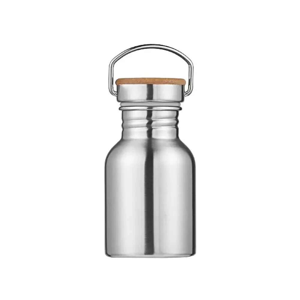 Simple Single Walled Water Bottle Leak-Proof Stainless Steel Bicycle Water Bottles Bamboo Lid Metal Flask Portable Sports Kettle GlowCart