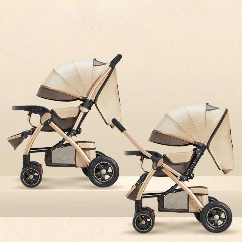 Four-wheel Strollers High Landscape Strollers Baby Car Trolley Pram Baby Carriage Foldable and Washable Multifunctional Stroller GlowCart