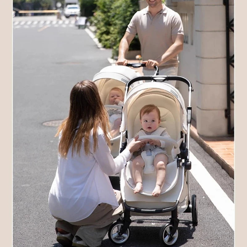 2025 New High-View Twin Stroller Lightweight Folding Stroller for Twins with Two Children, Can Sit or Lie Down GlowCart