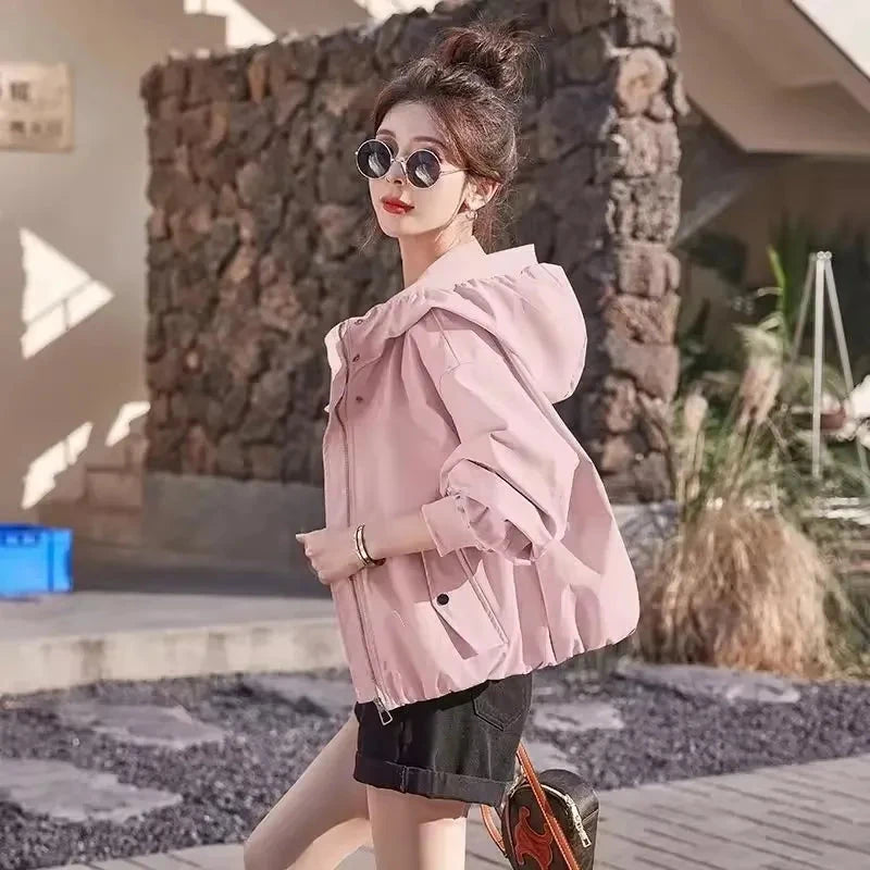 Fashion Pink Windbreaker Women's Short Trench Coat 2025 New GlowCart
