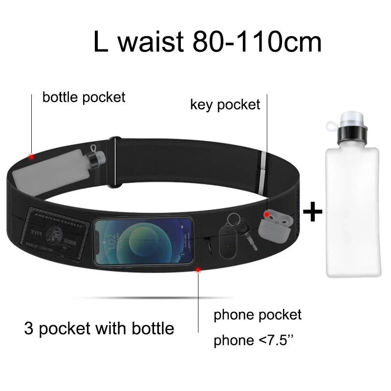 Running Belt Waist Bag with Water Bottle Women Sports Fanny Pack Men Phone Pouch Jogging Gym Bags Hydration Run Accessories GlowCart