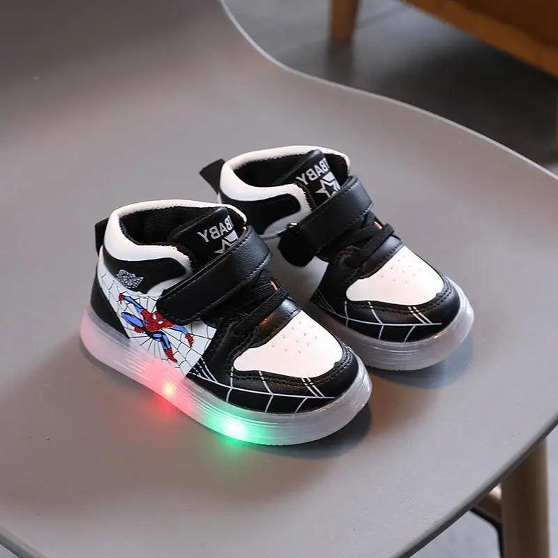 Disney Children's Sneakers Boys Girls Spiderman Led Light Sport Shoes Student Shoes Hook Anti-slip Kids Outdoor Basket Shoes GlowCart