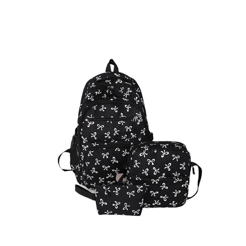 3Pcs/Set Bow Print Backpack with Crossbody Bag and Small GlowCart