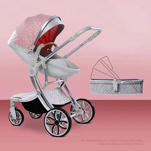 Baby Stroller 2 in 1 Can Sit Can Lie Baby Pram High Landscape bidirectional Baby Pram Shock absorption four wheels stroller GlowCart